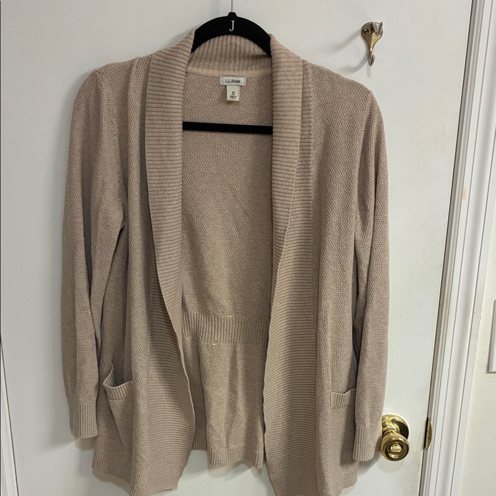 L.L. Bean Women's Open-Front Shawl Collar Cardigan - Light Beige-Sz M